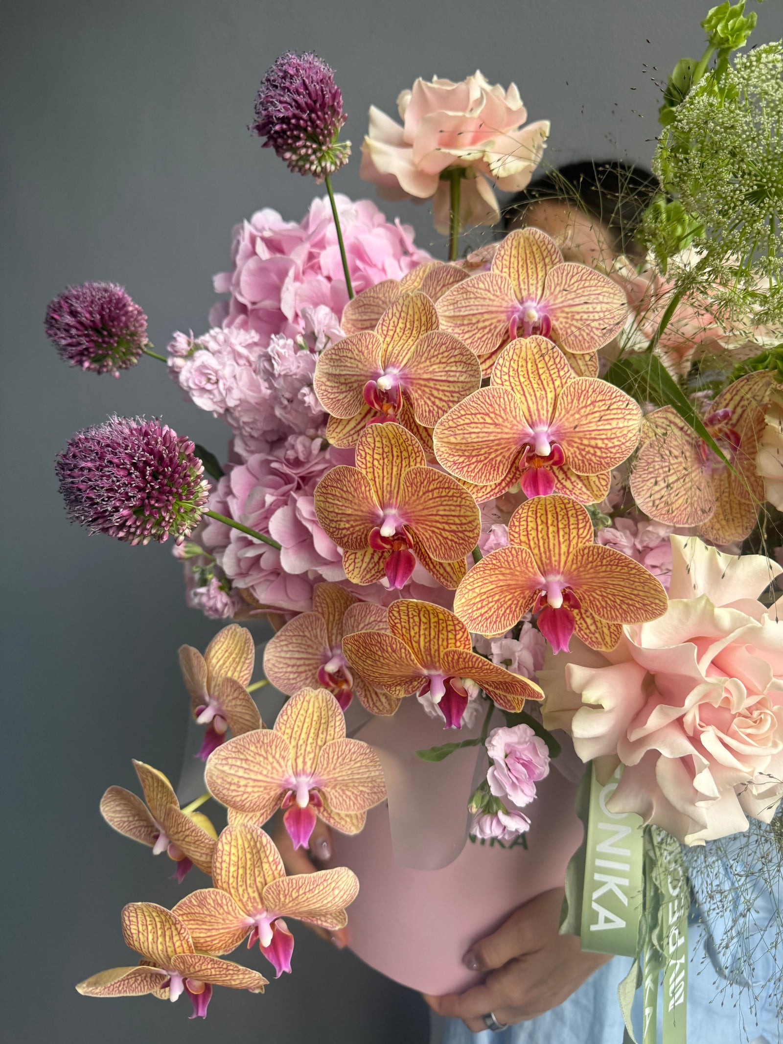 Flower Box “Cloud Atlas” — orchids, hydrangea, roses, allium