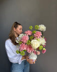 Vase Arrangement “Petal Baby” — roses, peonies, viburnum