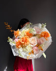 Bouquet “October Kiss” — hydrangea, roses, stock flowers
