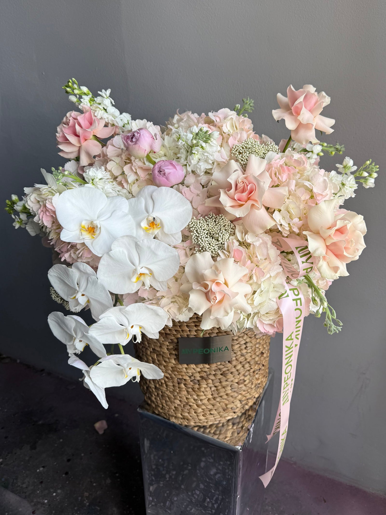 Flower Basket “I Mean… Look at It” — orchid, hydrangea, roses