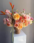 Vase Arrangement “Dear September” — roses, ranunculus, hydrangea, bird of paradise