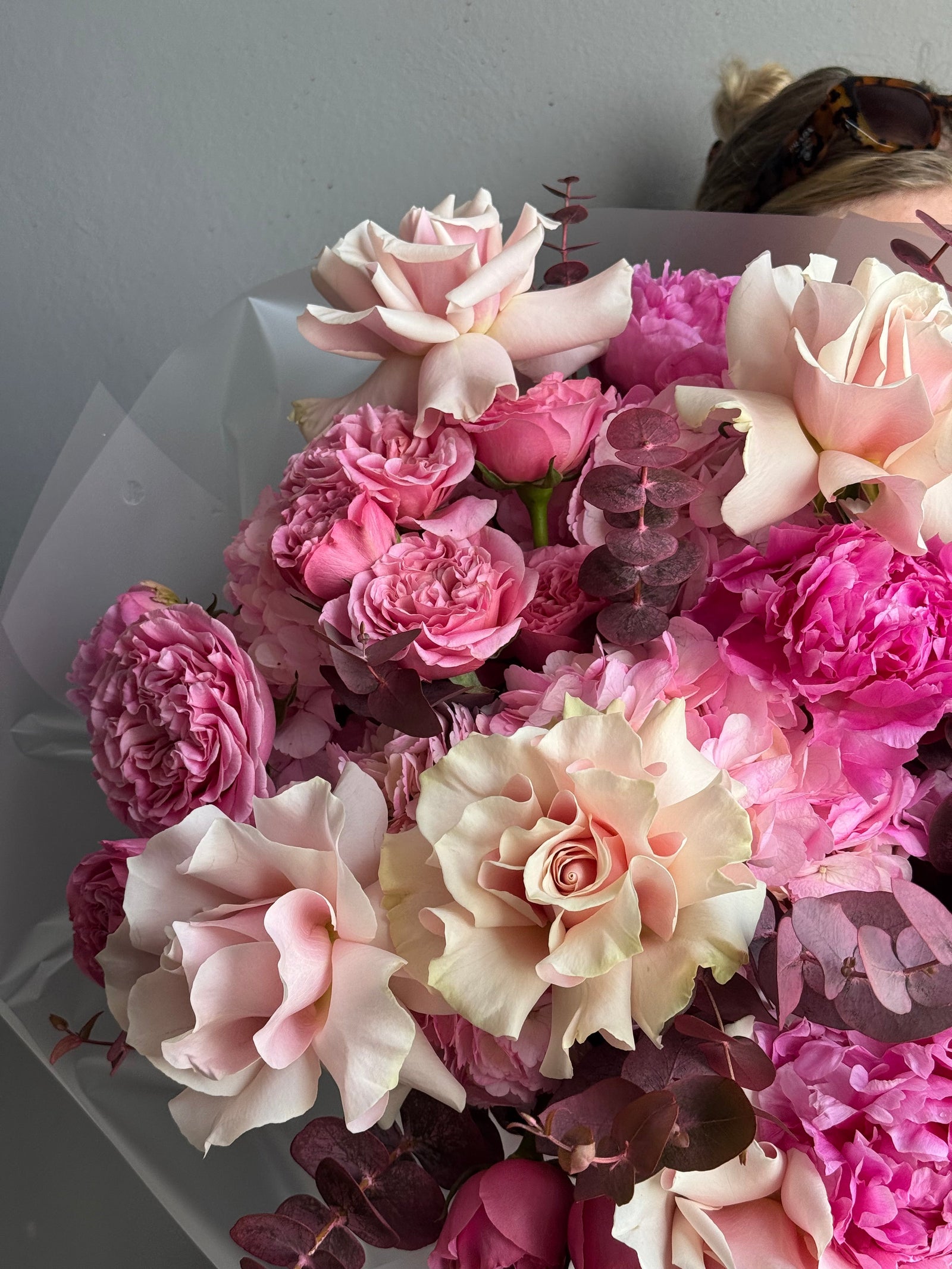 Bouquet “Fifty Shades of Rosé” - roses, eucalyptus