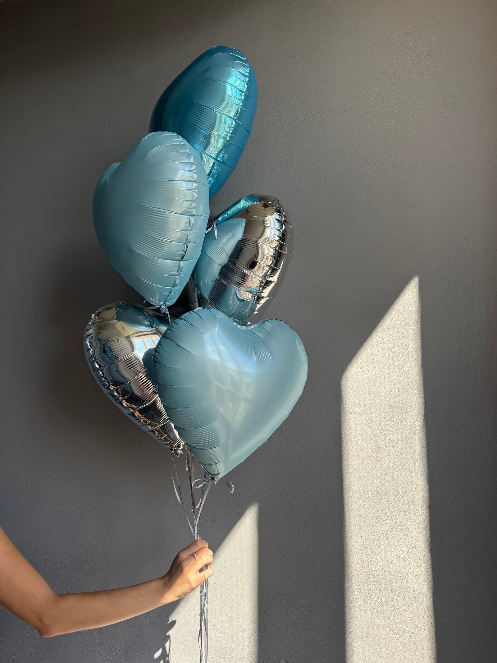 BALLOONS "BLUE &amp; SILVER HEARTS"