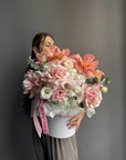 Flower box "Cloud of Petals" - Ranunculus, roses, hydrangeas