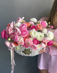Flower Basket “Petal Cloud” — mixed ranunculuses