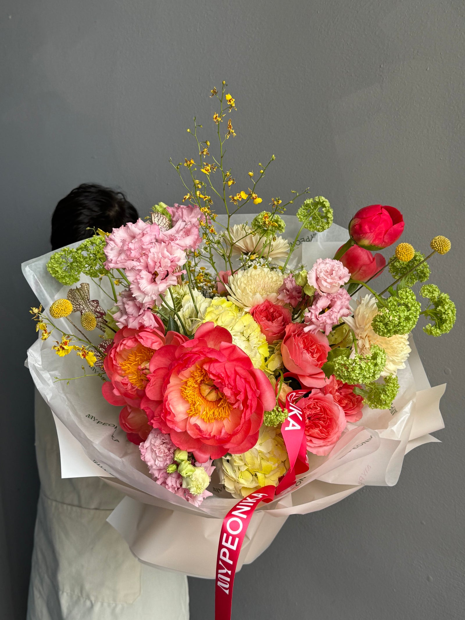 Bouquet “Sweet Obsession” — peonies, hydrangea, vibrunum, eustoma