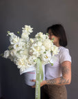 Flower Box “Tender White” — hydrangeas, peonies, ranunculus, lisi, white stock