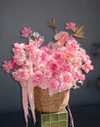 Flower Basket “Hyperpink” — anthurium, strelitzia, roses, hydrangea
