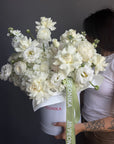 Flower Box “Tender White” — hydrangeas, peonies, ranunculus, lisi, white stock