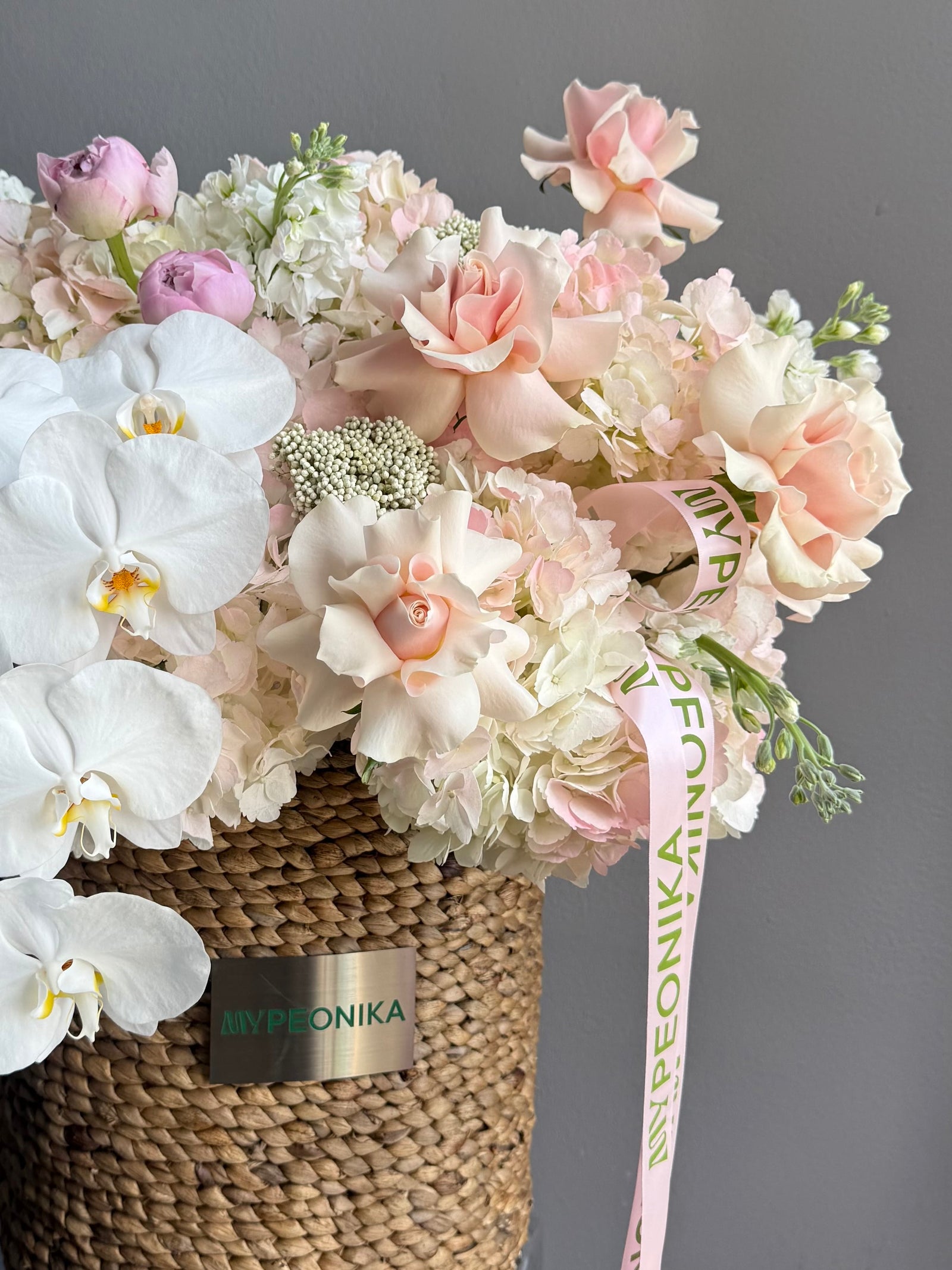 Flower Basket “I Mean… Look at It” — orchid, hydrangea, roses