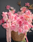 Flower Basket “Hyperpink” — anthurium, strelitzia, roses, hydrangea
