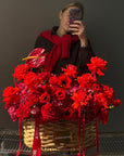 Flower Basket “Body Language” — anemones, roses, anthurium, hydrangea