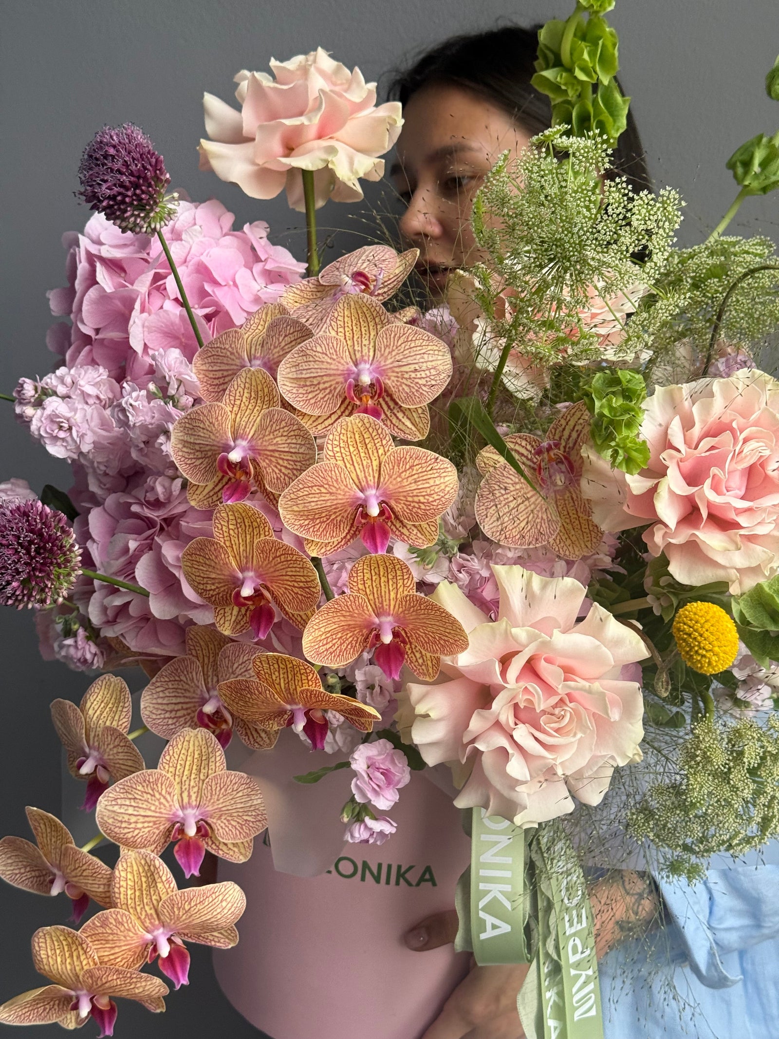 Flower Box “Cloud Atlas” — orchids, hydrangea, roses, allium