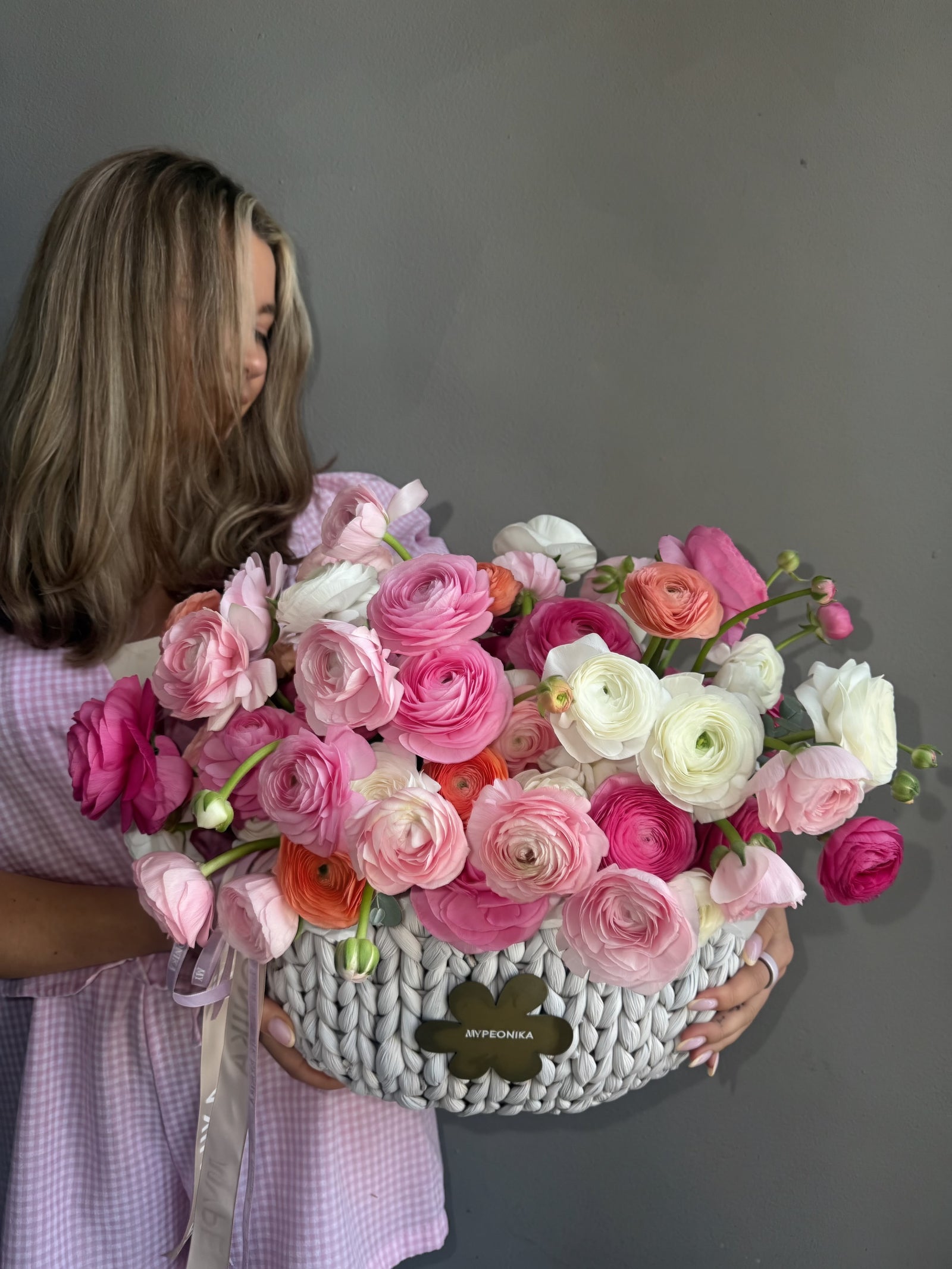 Flower Basket “Petal Cloud” — mixed ranunculuses