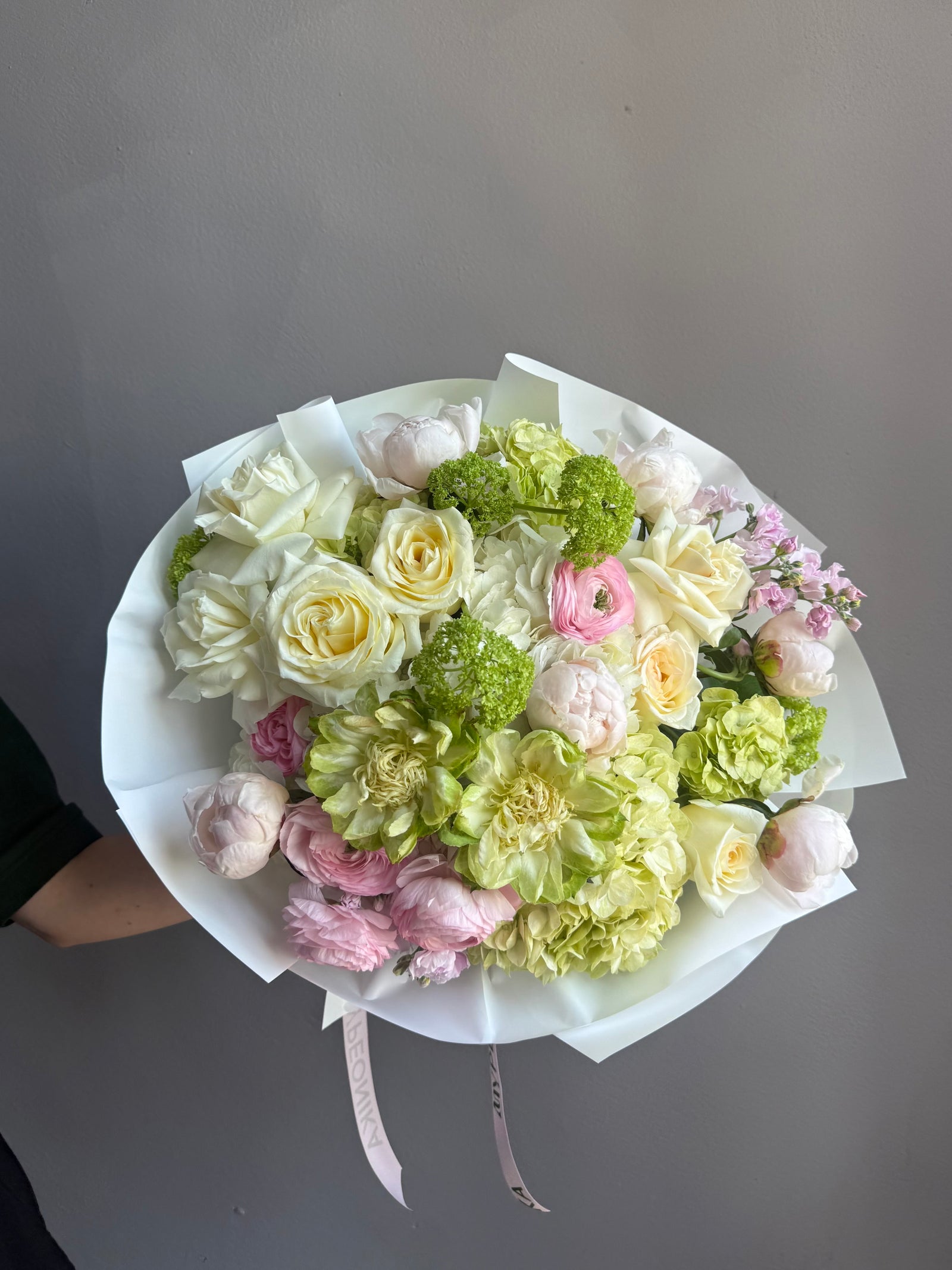 Bouquet “The Softest Thank You” — roses, hydrangea, peonies, ranunculus, veggie roses