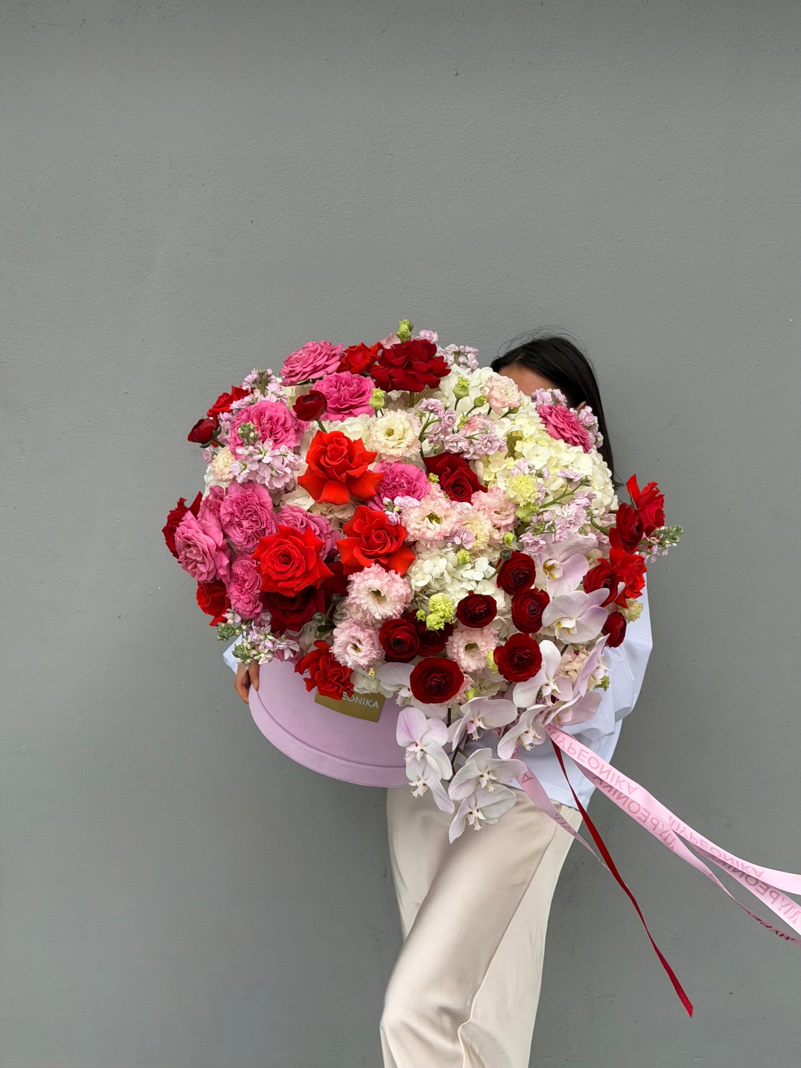 Flower Box “Statement of Love” — ranunculus, rose, hydrangea, orchid