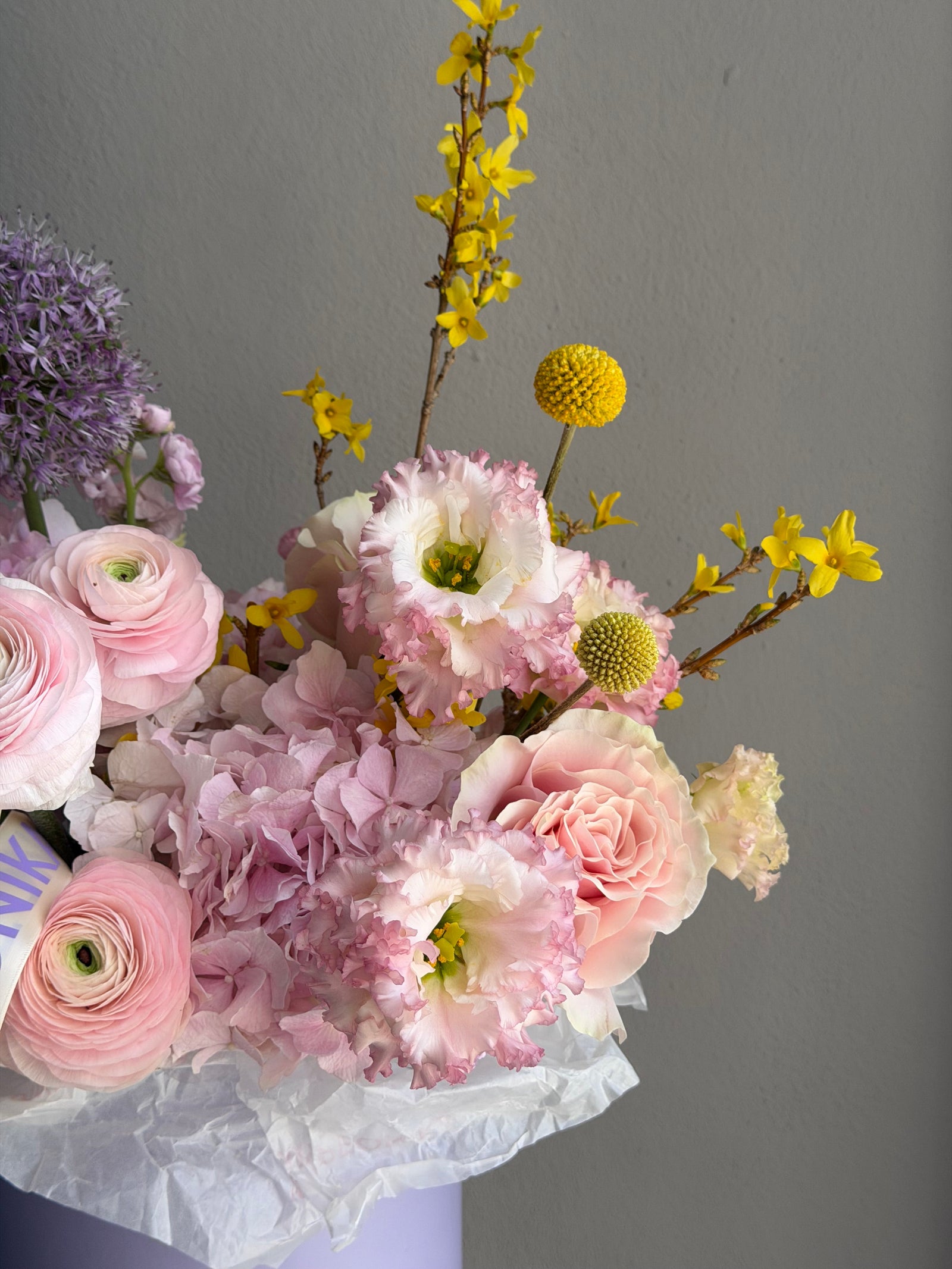 Flower Box “Spring Cutie” — ranunculus, hydrangea, roses, allium