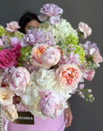 Flower Box “For Her, With Love” — roses, hydrangea, peonies, ranunculus, viburnum