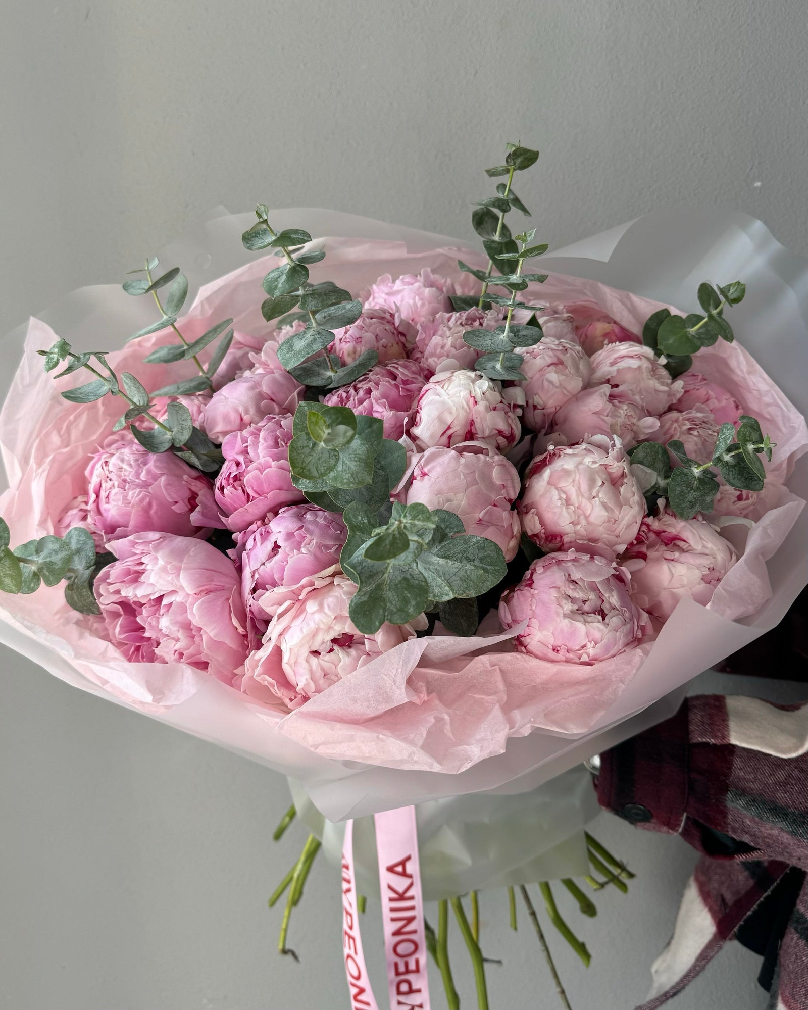 Bouquet "Forever Sarah Bernhardt" - peonies, eucalyptus