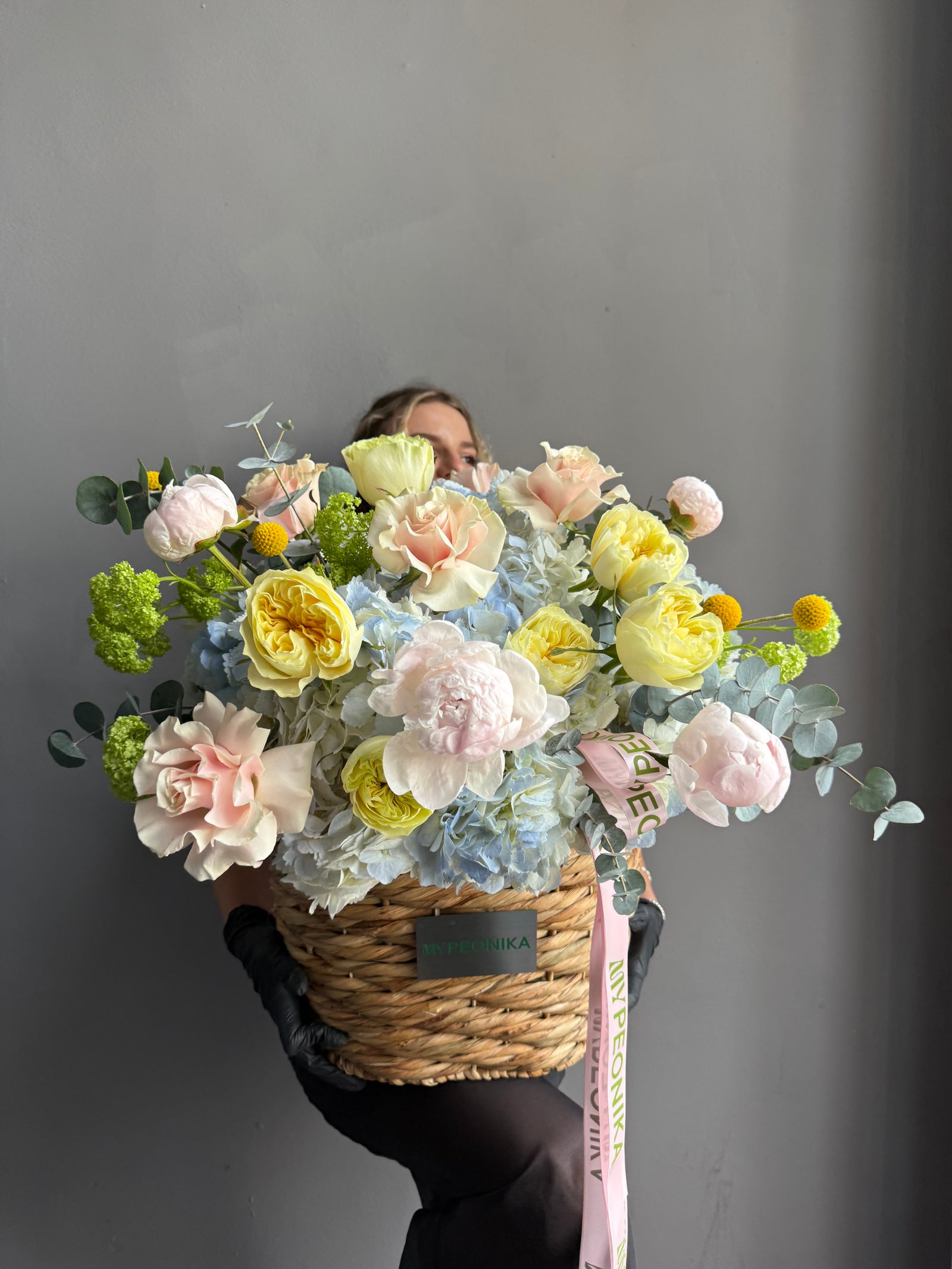 Flower Basket “Okay But This One” — peonies, hydrangea, roses