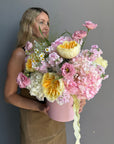 Flower Box “Sunny Side” — garden roses, hydrangea, daisies