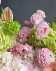 Flower Box “The Way You Care” — roses, hydrangea, ranunculus, anthurium, viburnum