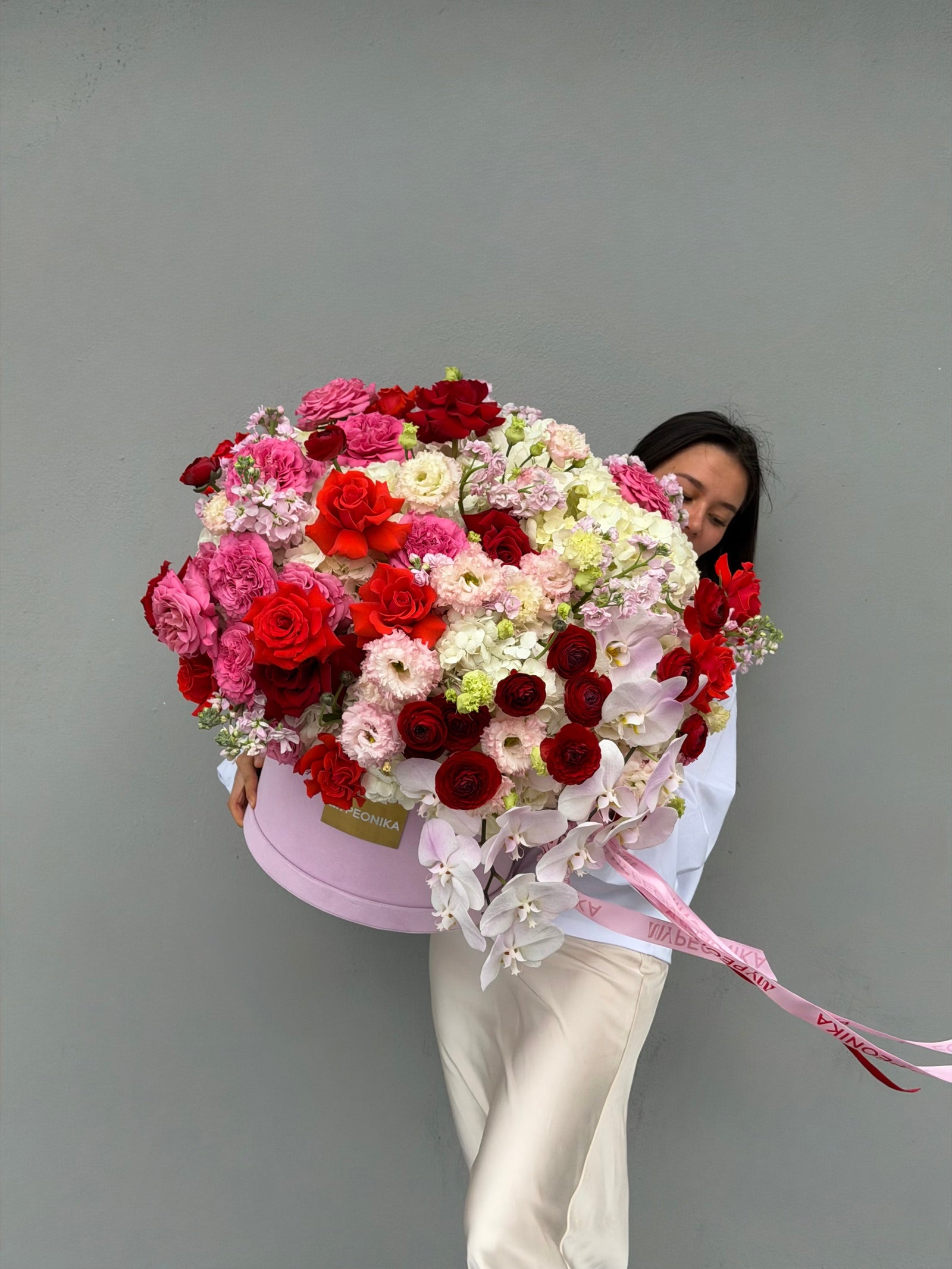 Flower Box “Statement of Love” — ranunculus, rose, hydrangea, orchid