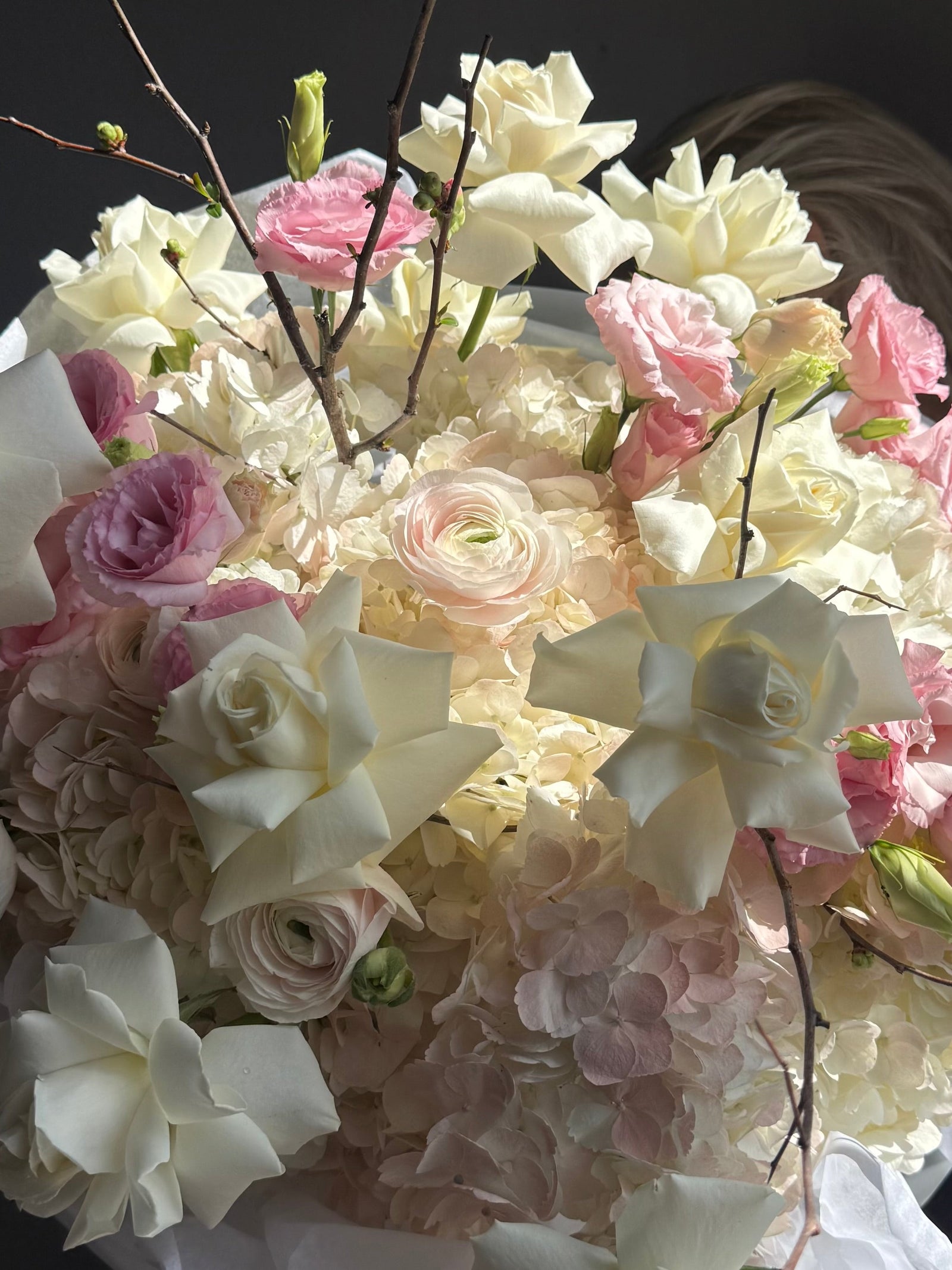 Bouquet “Angel Kiss” — ranunculus, roses, hydrangea