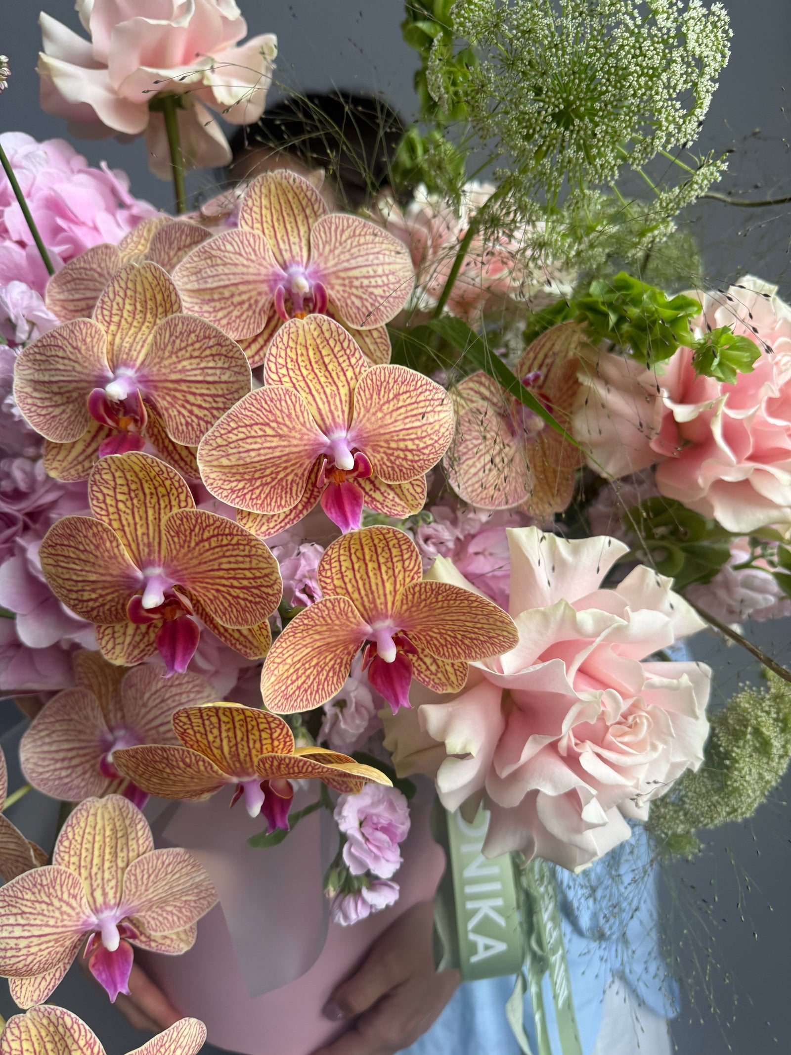 Flower Box “Cloud Atlas” — orchids, hydrangea, roses, allium