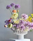 Vase Arrangement “Amethyst Sun” — roses, hydrangeas, allium, ranunculus