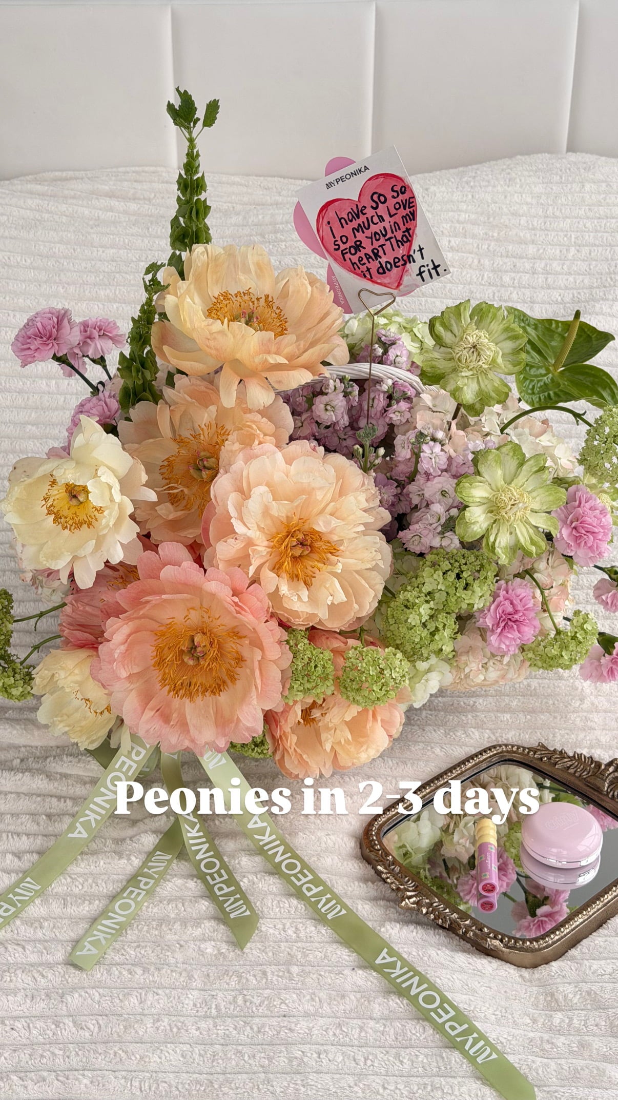 Flower Basket “Peak Summer” — peonies, veggie roses, viburnum, hydrangeas