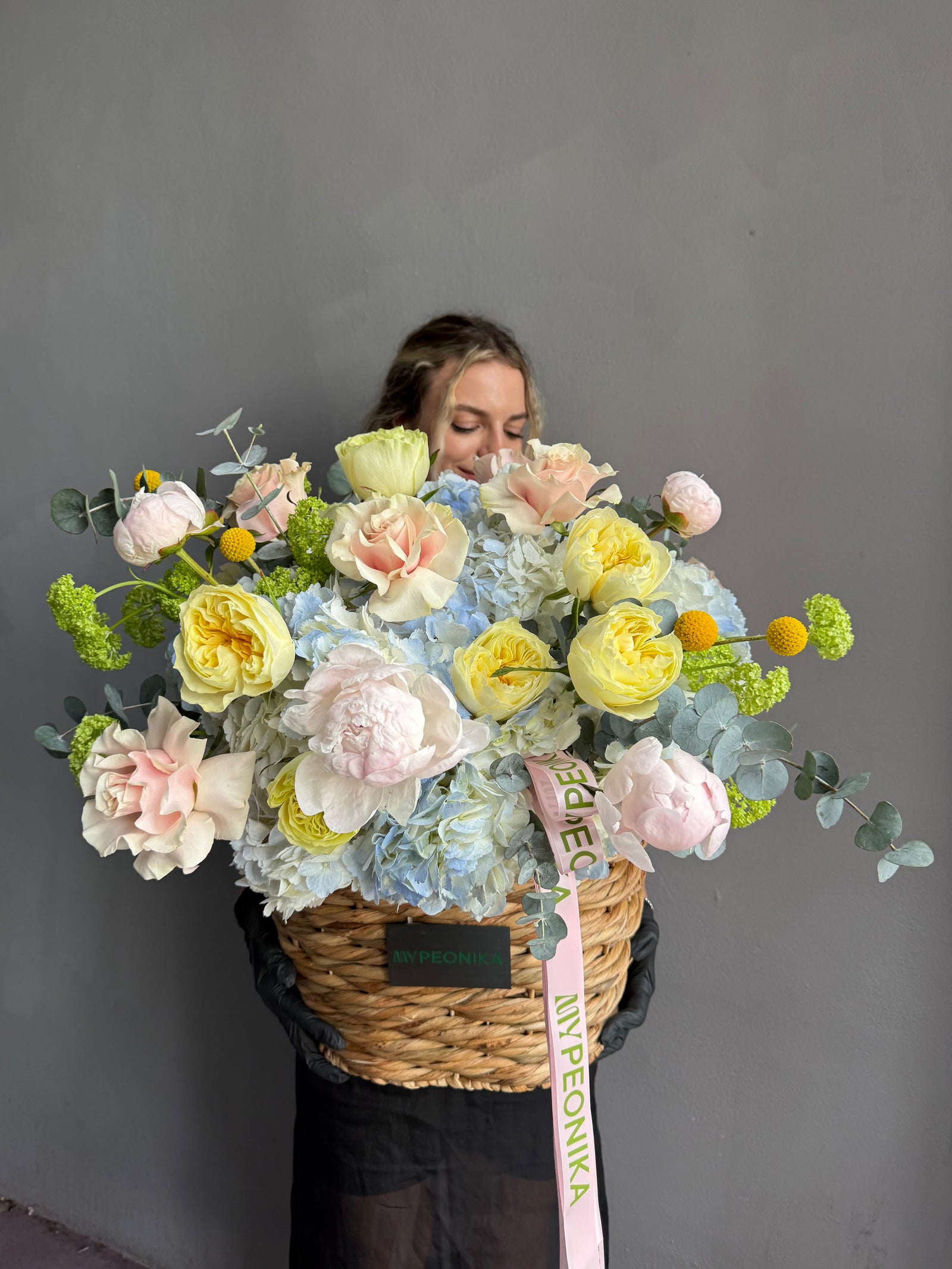 Flower Basket “Okay But This One” — peonies, hydrangea, roses