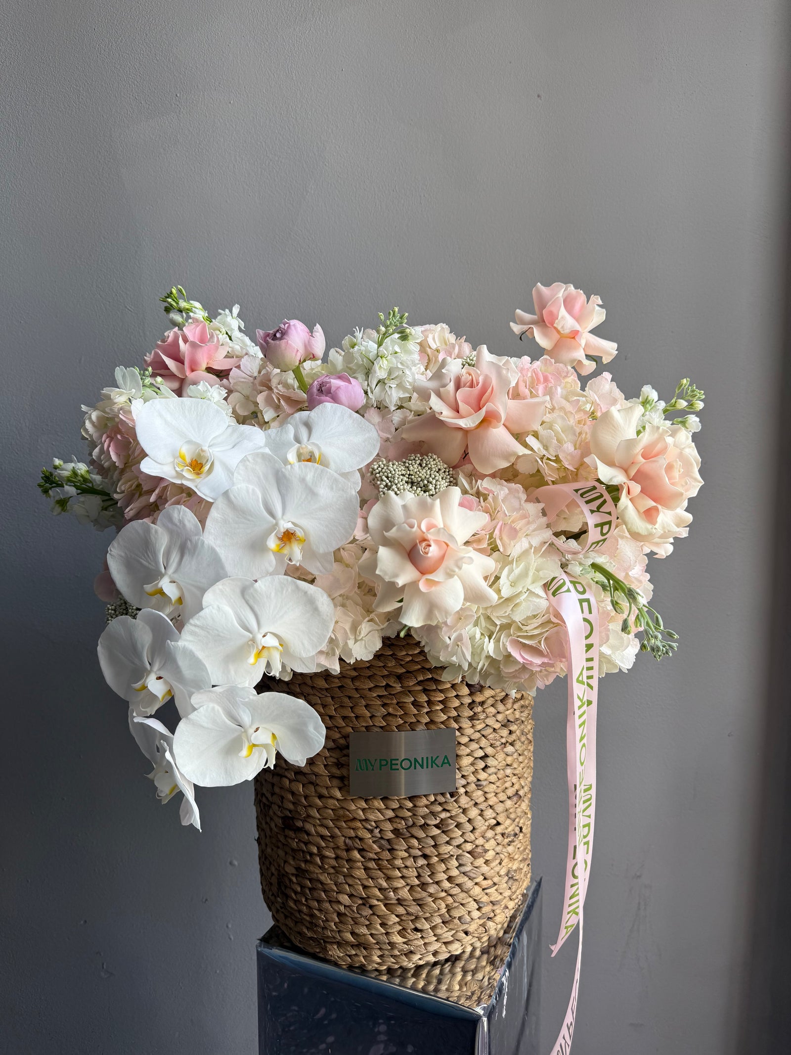 Flower Basket “I Mean… Look at It” — orchid, hydrangea, roses
