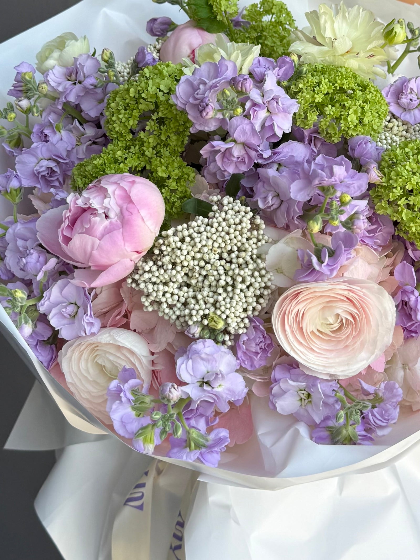 Bouquet “Made for YOU” — hydrangea, peonies, ranunculus, viburnum, stock flowers