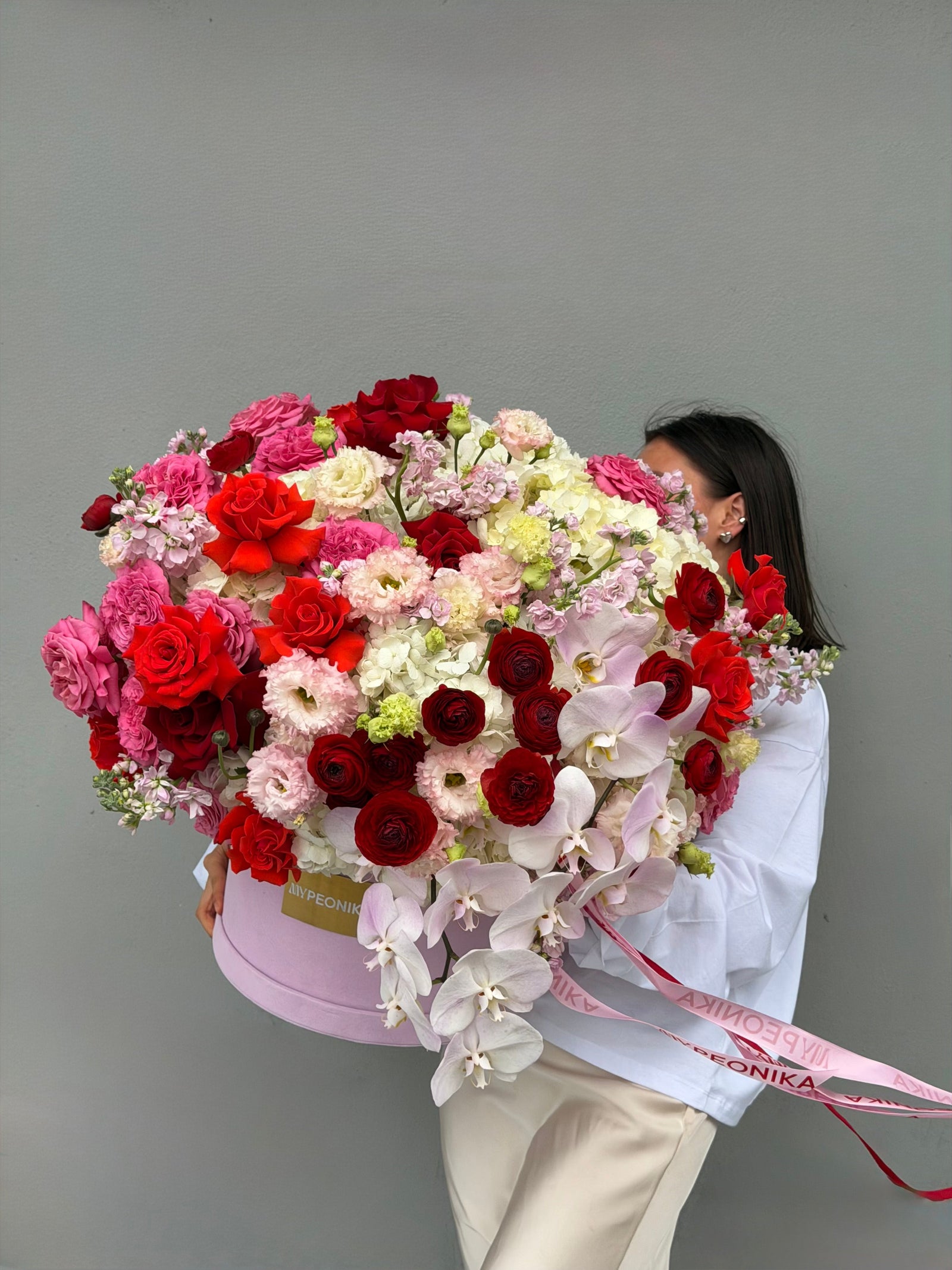 Flower Box “Statement of Love” — ranunculus, rose, hydrangea, orchid
