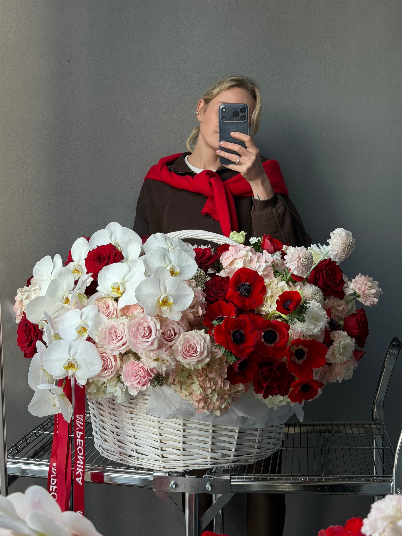 Flower Basket “Say My Name” — anemones, orchids, roses, hydrangea