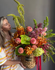 Flower Basket “Wild Eden” — ranunculus, anthurium, hydrangea, orchids, eremurus, moluccella