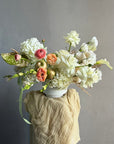 Vase Arrangement “September Silk” — hydrangea, rose, ranunculus, calla lily, anthurium, decorative apple