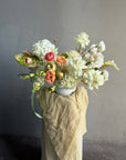 Vase Arrangement “September Silk” — hydrangea, rose, ranunculus, calla lily, anthurium, decorative apple