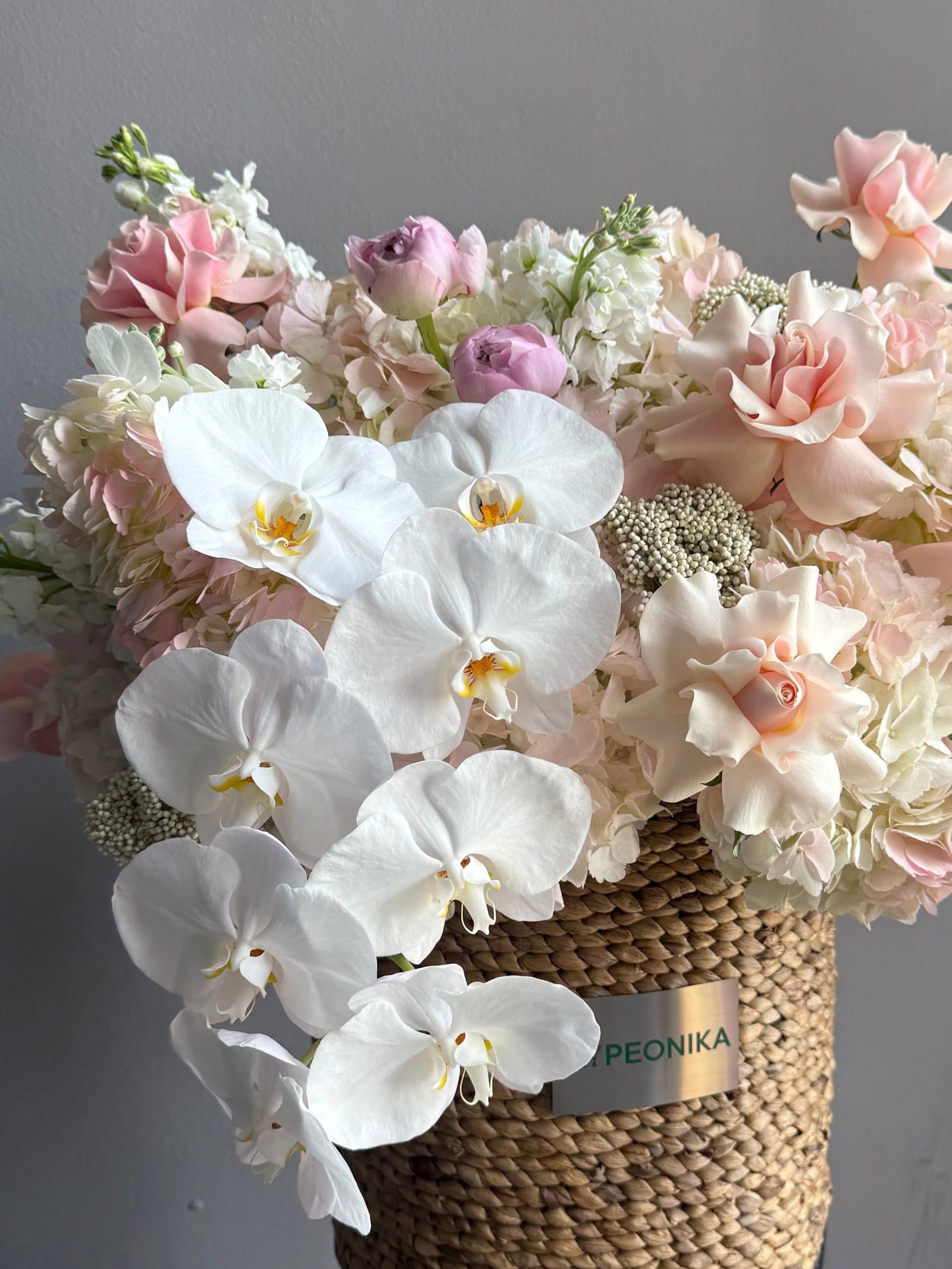 Flower Basket “I Mean… Look at It” — orchid, hydrangea, roses