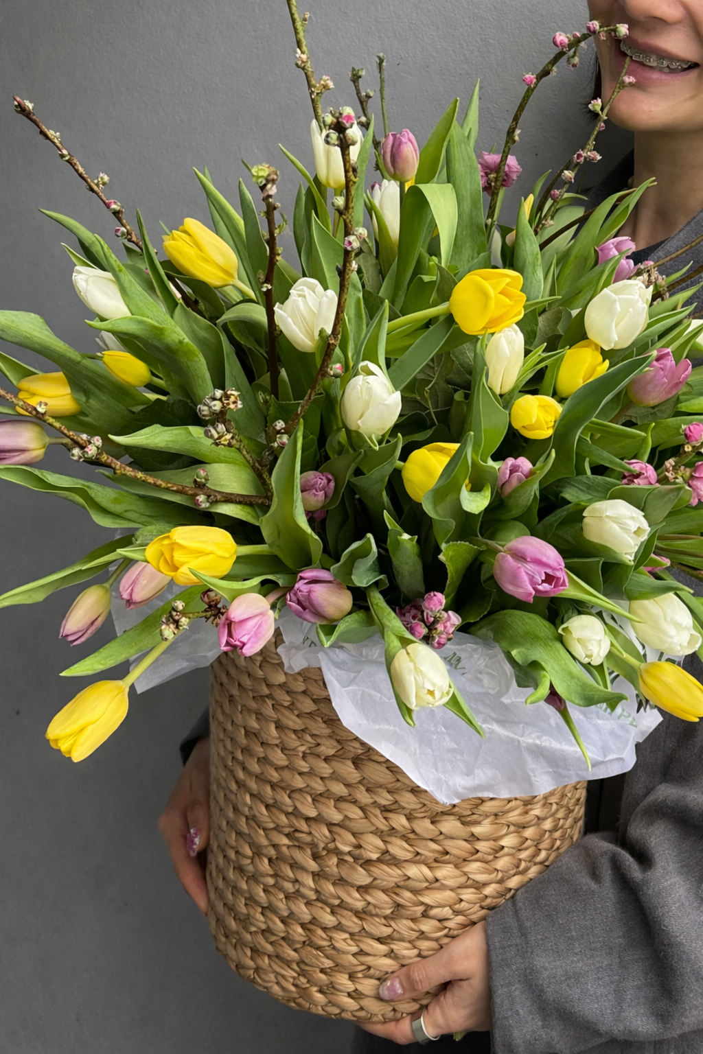 Flower Box "Hey, Gorgeous!" - Tulips, apricot blossoms