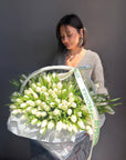Flower Basket “If You Know, You Know” — 200 white tulips
