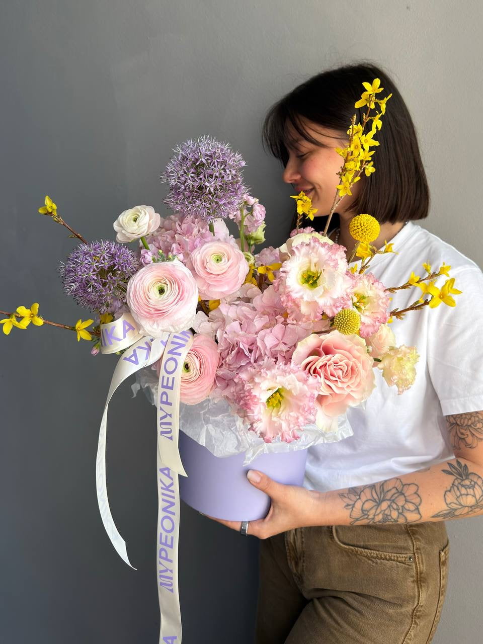 Flower Box “Spring Cutie” — ranunculus, hydrangea, roses, allium