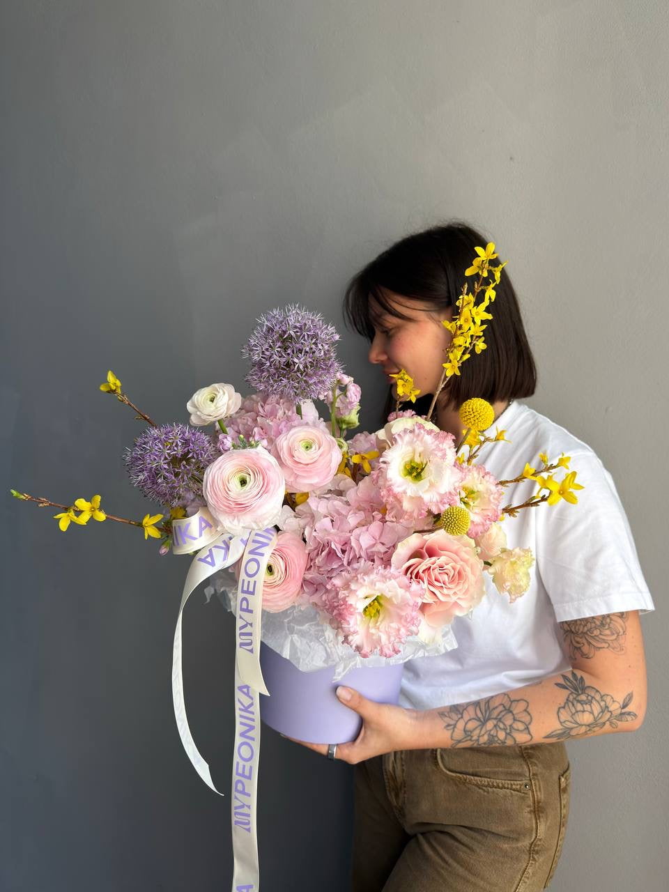 Flower Box “Spring Cutie” — ranunculus, hydrangea, roses, allium
