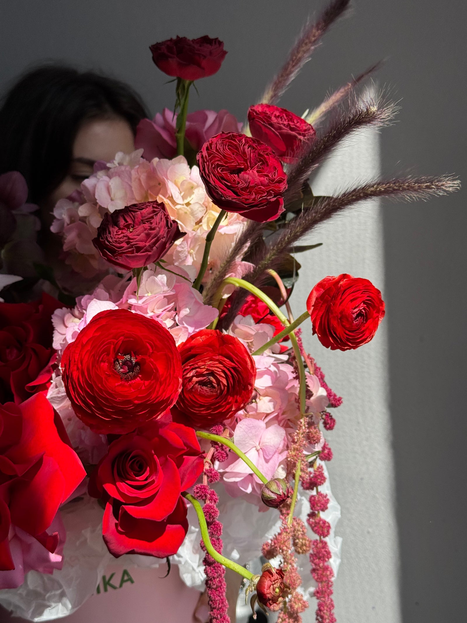 Flower Box “Hotline” — roses, anthurium, ranunculus, calla lilies, hydrangeas