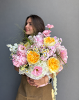 Flower Box “Sunny Side” — garden roses, hydrangea, daisies