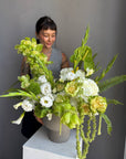 Vase Arrangement “Green Architecture” — veggie roses, amaranthus, anthurium, hydrangea, lisianthus