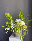 Vase Arrangement “Green Architecture” — veggie roses, amaranthus, anthurium, hydrangea, lisianthus