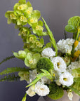 Vase Arrangement “Green Architecture” — veggie roses, amaranthus, anthurium, hydrangea, lisianthus