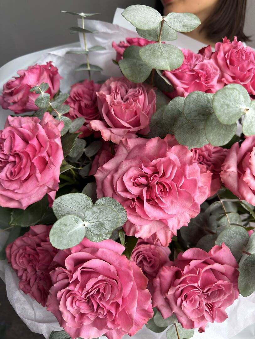 Bouquet “Pink Promise” - garden roses with eucalyptus